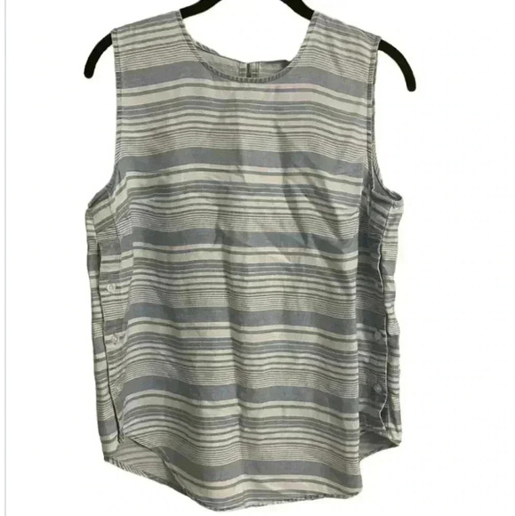 Sharagano Women Sleeveless Striped Lightweight Tank Top with Side Buttons - Picture 1 of 5